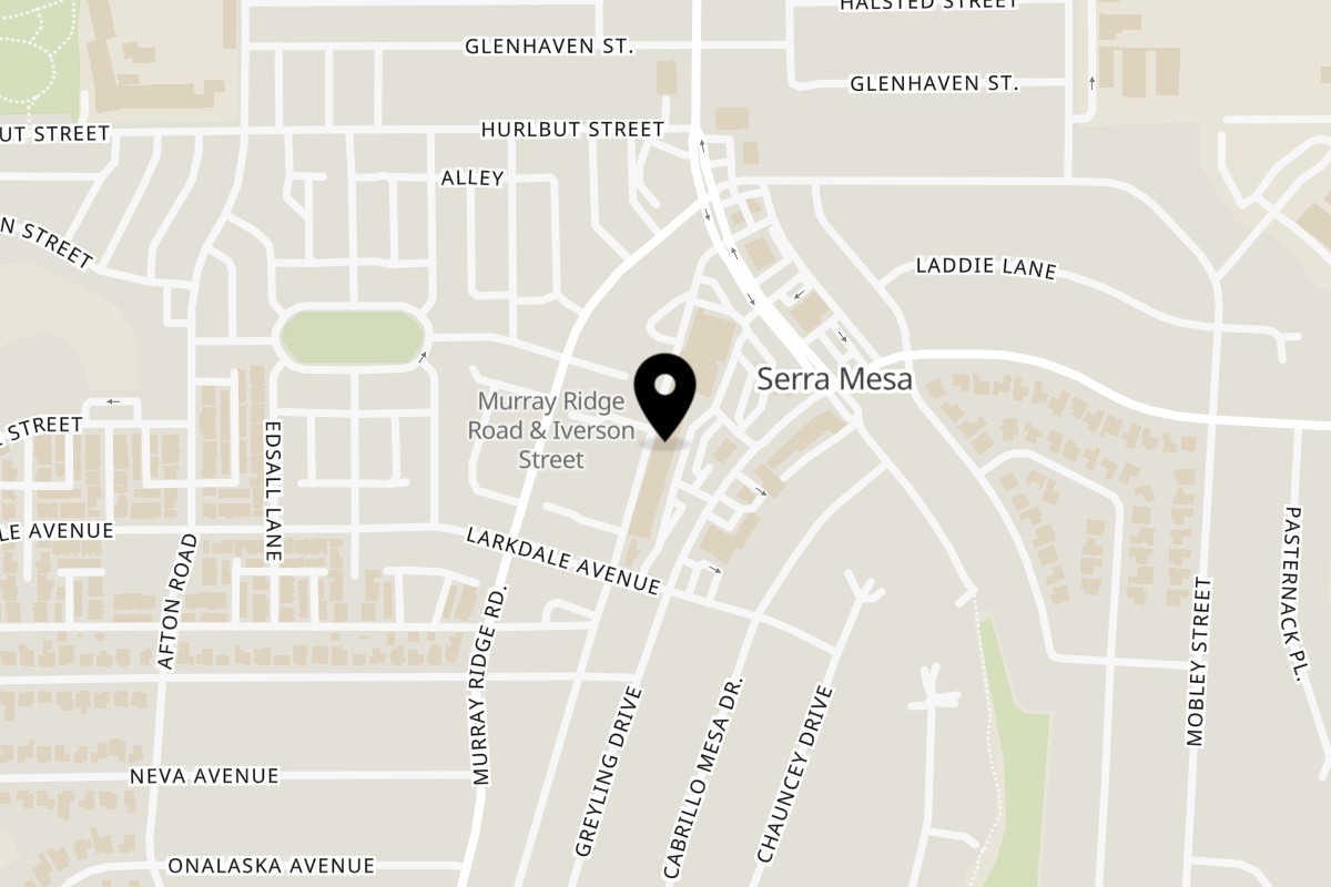 Map showing the location of Goody's Donuts and Coffee on 3244 Greyling Dr in San Diego